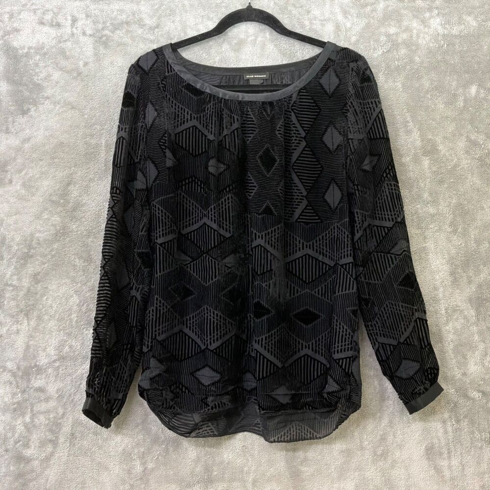 Club Monaco  Burnout Sheer Top Women's SP petite Black Goth Fairy silk blend